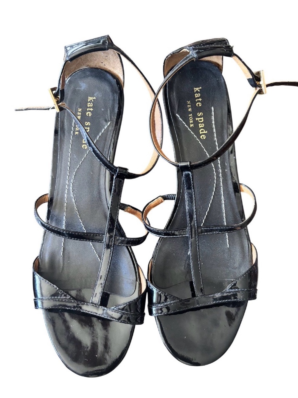 kate spade Black Patent Leather T-Strap Sandals